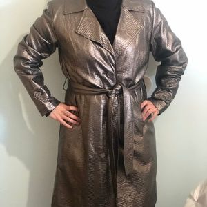 Susan Graver Faux Leather Crocodile Trench Coat